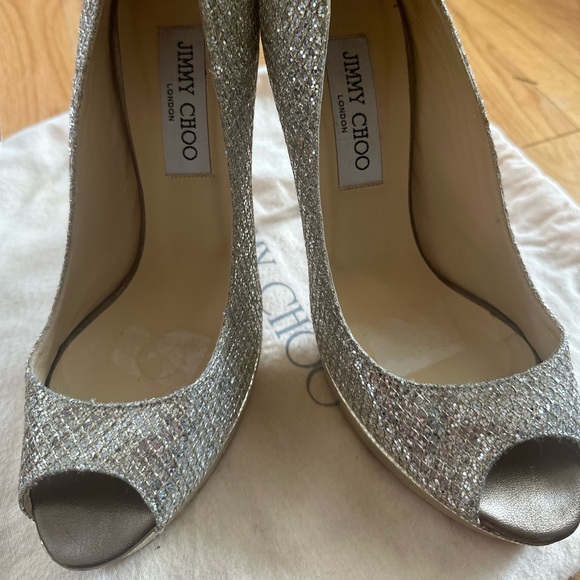 JIMMY CHOO GLITTER PEEP TOE PUMPS SZ 8.5 - Picture 5 of 16
